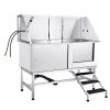 Kutyakozmetikai kád 157,5 cm rozsdamentes acél kutyafürdető állomás 200 kg teherbírás 