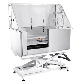   Kutyakozmetikai kád elektromosan állítható 127 cm rozsdamentes acél kutyafürdető állomás, 150 kg teherbírás, bal oldali ajtó