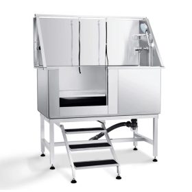   Kutyakozmetikai kád 127 cm rozsdamentes acél kutyafürdető állomás, 150 kg teherbírású bal oldali ajtóval