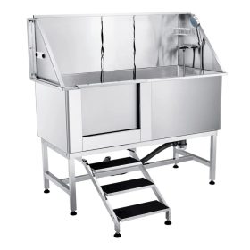   Kutyakozmetikai kád 157,5 cm rozsdamentes acél kutyafürdető 200 kg teherbírás összecsukható kialakítás