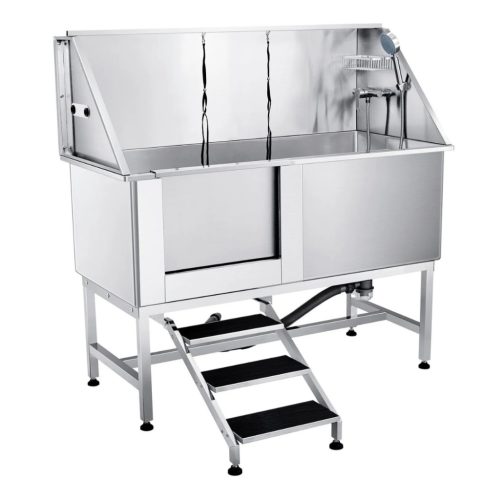 Kutyakozmetikai kád 157,5 cm rozsdamentes acél kutyafürdető 200 kg teherbírás összecsukható kialakítás