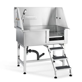   Professzionális kutyakozmetikai kád 96,5 cm rozsdamentes acél kutyafürdető állomás 100 kg teherbírású