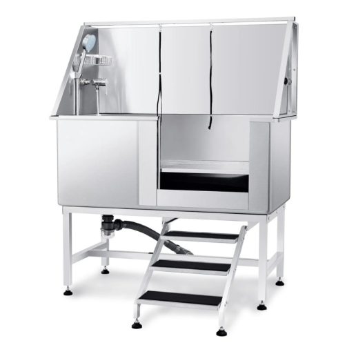 Professzionális kutyakozmetikai kád 127 cm rozsdamentes acél kutyafürdető állomás, 150 kg teherbírással, jobb oldali ajtóval