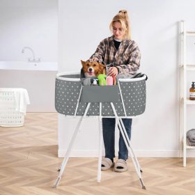   Hordozható kutyakozmetikai kád összecsukható, megemelt kutyafürdető kád kis- és közepes testű kutyák szürke színben