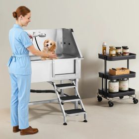   Rozsdamentes acél kutyafürdető kád 96×62×122 cm kutyakozmetikai kád jobb oldali ajtóval lépcsővel 