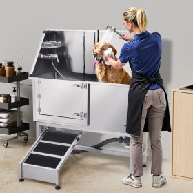   Kutyafürdető állomás 150×70×149,5 cm kutyakozmetikai kád rámpával, bal oldali ajtóval