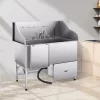 Kutyafürdető állomás 155×79×147 cm kutyakozmetikai kád lehajtható rámpával, tárolófiókkal, bal oldali ajtóval