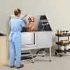 Rozsdamentes acél kutyafürdető kád 127×70×154,5 cm kutyakozmetikai kád lépcsővel, bal oldali ajtóval