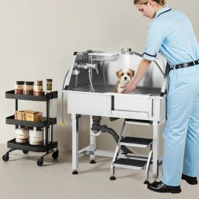   Kutyafürdető állomás 87×48,8×102,5 cm kutyakozmetikai kád lépcsővel, zuhanyfejjel és szappantartóval jobb oldali ajtóval