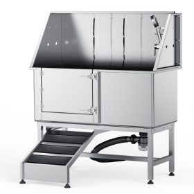   Professzionális kutyakozmetikai kád 1574,8 mm rozsdamentes acél állatfürdető bal oldali ajtóval és rámpával