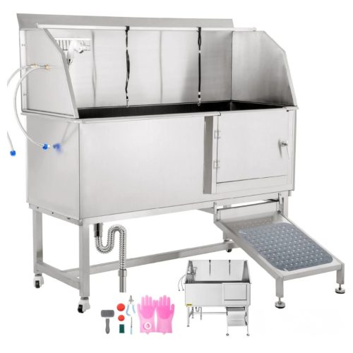 Kutyafürdető kád rozsdamentes acél 150,4x70,3x147cm kutyakozmetikai kád 300 kg teherbírású