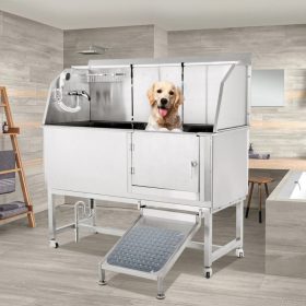   Kutyafürdető kád rozsdamentes acél 150,4x70,3x147cm kutyakozmetikai kád 300 kg teherbírású