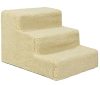 Pet and dog stairs 3 steps, in beige color, next to sofa, bed