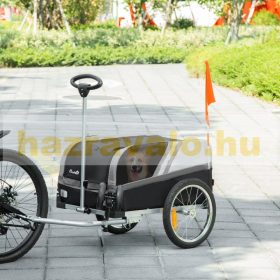   Kutyaszállító kerékpár utánfutó 130x64x92 cm bicikli utánfutó fekete-fehér