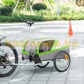   Kutyaszállító kerékpár utánfutó 130x64x92 cm bicikli utánfutó zöld-szürke