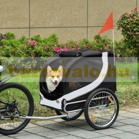   Kutyaszállító kerékpár utánfutó 130x73x90 cm bicikli utánfutó fekete-fehér