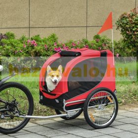   Kutyaszállító kerékpár utánfutó 130x73x90 cm bicikli utánfutó piros-fekete