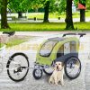 Dog transport bike trailer 2 in 1 running dog cart and bike trailer green-grey