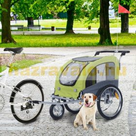   Kutyaszállító kerékpár utánfutó 2az1-ben futó kutyakocsi és bicikli utánfutó zöld-szürke