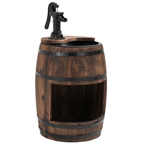 Garden decor fountain wooden garden fountain barrel style with flower stand Ø27x59 cm decorative fountain