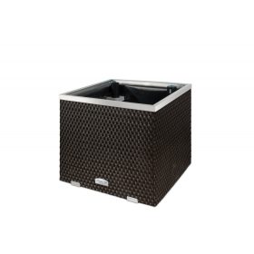   Polirattan önöntözős virágtartó láda 50x50x43 cm sötétbarna öntözőrendszerrel ellátott cserép