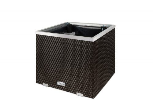 Polirattan self-watering flower box 50x50x43 cm dark brown pot with irrigation system