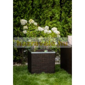   Polirattan önöntözős virágtartó láda 50x50x43 cm sötétbarna öntözőrendszerrel ellátott cserép