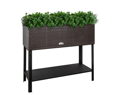 Polirattan self-watering planter box with stand 95x40x30 cm plant pot dark brown herb planter box