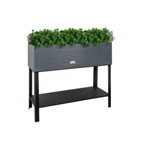   Polirattan önöntözős virágtartó láda állvánnyal 95x40x30 cm növénytartó kaspó antracit fűszernövény ültető láda