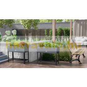   Polirattan önöntözős virágtartó láda állvánnyal 95x40x30 cm növénytartó kaspó antracit fűszernövény ültető láda