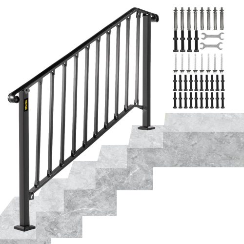 Wrought iron stair railing entrance railing 144x95 cm outdoor handrail black