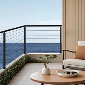   Drótköteles korlátoszlop sarokoszlop L-furatokkal 91,4x3x5 cm fekete rozsdamentes acél