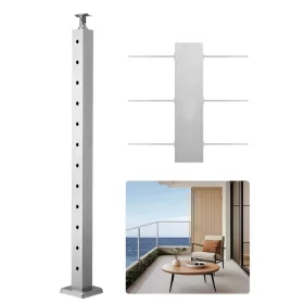   Drótköteles korlátoszlop vízszintes furatokkal 106,7x5x5 cm rozsdamentes acél, ezüst színű