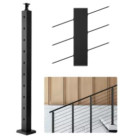   Drótköteles korlátoszlop 30°-os furatkialakítású 914x50,8x50,8 mm fekete, rozsdamentes acél
