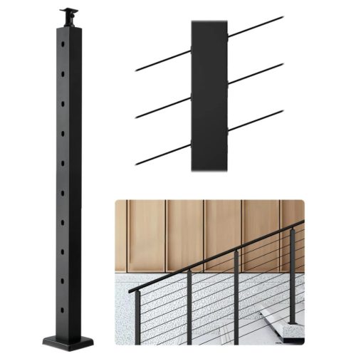 Kábelkorlát oszlop 30°-os furatkialakítású 914x50,8x50,8 mm fekete, rozsdamentes acél