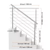Rozsdamentes acél kültéri lépcsőkorlát 5 vízszintes merevítővel, 150 cm hosszúság, állítható 0–45° között