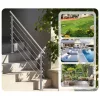 Rozsdamentes acél kültéri lépcsőkorlát 5 vízszintes merevítővel, 150 cm hosszúság, állítható 0–45° között