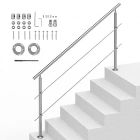   Rozsdamentes acél lépcsőkorlát 180 cm 2 vízszintes merevítővel, állítható dőlésszöggel (0–45°)