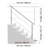 Rozsdamentes acél lépcsőkorlát 180 cm 2 vízszintes merevítővel, állítható dőlésszöggel (0–45°)