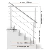 Rozsdamentes acél lépcsőkorlát 150 cm hosszúság, 3 vízszintes merevítővel, állítható 0–45° között