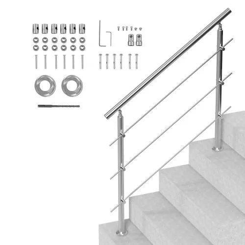 Rozsdamentes acél korlát 3 keresztrúddal 1200x104x1060 mm állítható dőlésszöggel kültéri lépcsőkhöz