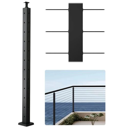 Kábelkorlát sarokoszlop fekete 106,6x4,98x4,98 cm L-furatokkal, rozsdamentes acél