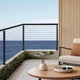   Drótköteles korlát sarokoszlop fekete 106,6x4,98x4,98 cm L-furatokkal, rozsdamentes acél