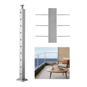   Drótköteles korlát oszlop 91,4x5x5 cm vízszintes furatokkal ezüst színű