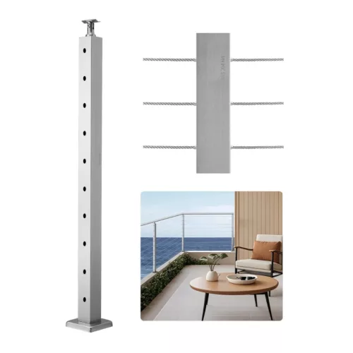 Drótköteles korlát oszlop 91,4x5x5 cm vízszintes furatokkal ezüst színű