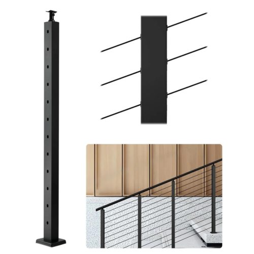 Kábelkorlát oszlop 30°-os furatkialakítású 106,7x3x5 cm fekete rozsdamentes acél