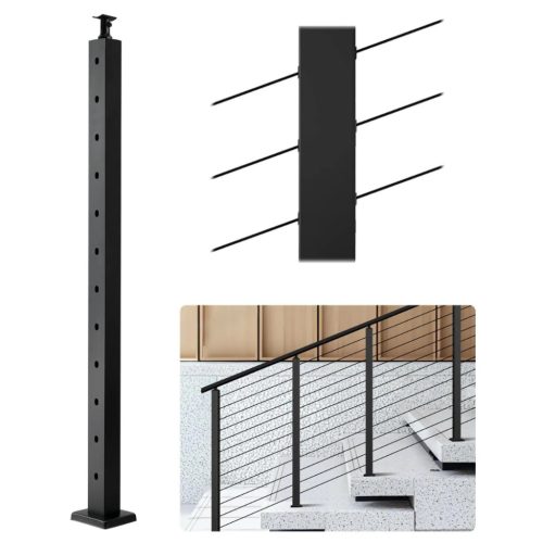 Kábelkorlát oszlop 30°-os furatkialakítású 1067x50,8x50,8 mm fekete, rozsdamentes acél