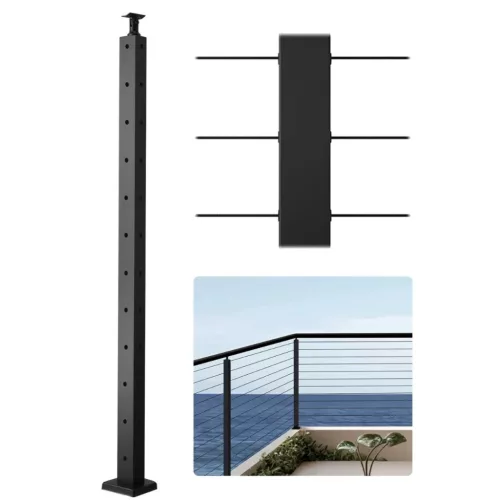 Drótköteles korlát sarokoszlop L-furatokkal 106,7x3x5 cm fekete rozsdamentes acél