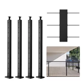   4 darabos drótköteles korlátoszlop szett 107x5 x2,54 cm fekete, rozsdamentes acél, vízszintes furatokkal