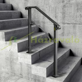   Lépcsőkorlát kovácsoltvas bejárati korlát ívelt forma, 2-3 lépcsőfokhoz kültéri korlát fekete színben